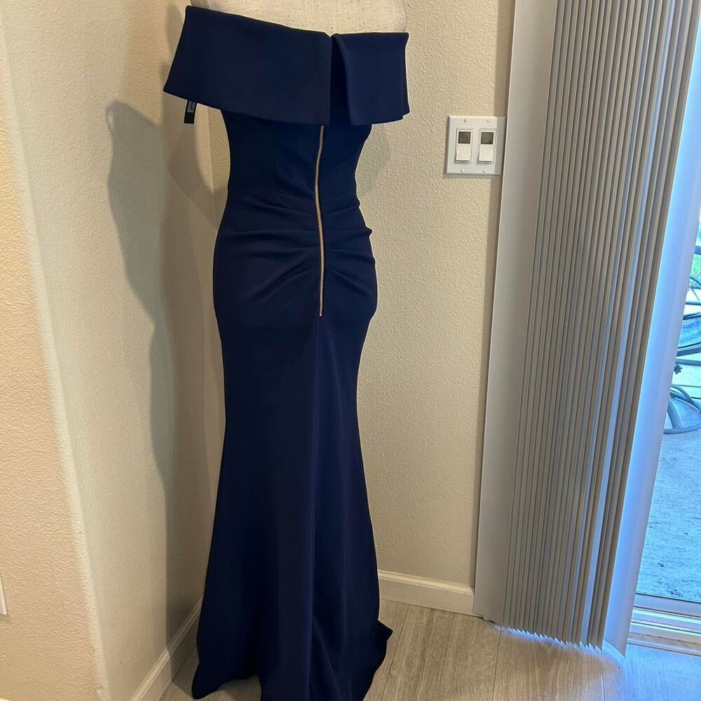 Betsy and Adam navy blue off-the-shoulder maxi dress. Size 2.